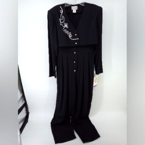 Vintage NWT Scarlett Pantsuit and Crop Jacket 8 Pearl Black Formal Retro